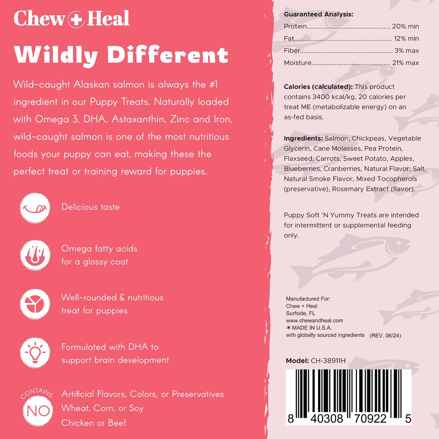 Chew + Heal : Puppy Wild Alaskan Salmon Limited Ingredient Dog Treats: 5oz