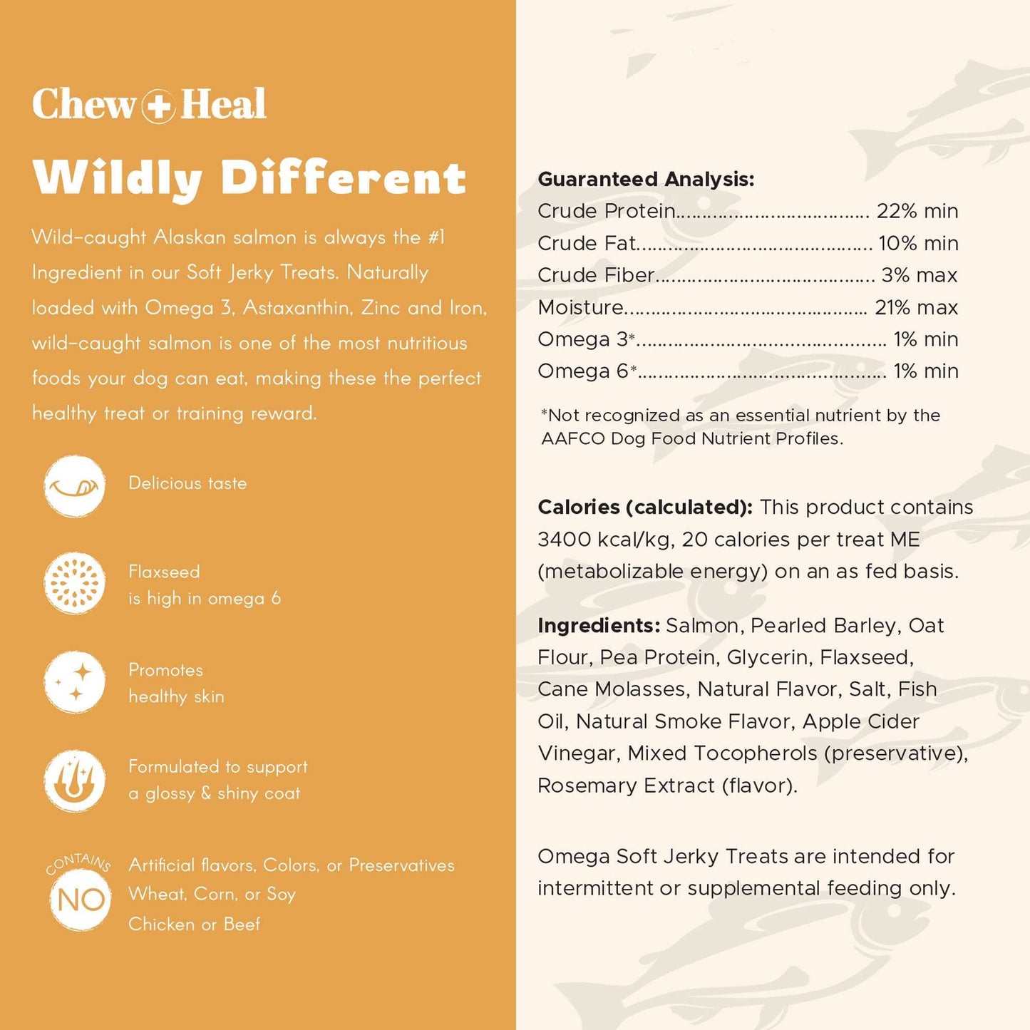 Chew + Heal : Wild Alaskan Omega Soft Jerky Treats for Dogs - 5oz. Bag