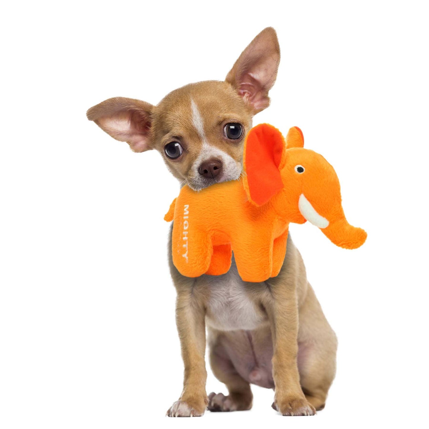 Mighty Jr Safari Elephant - Orange, Plush, Squeaky Dog Toy