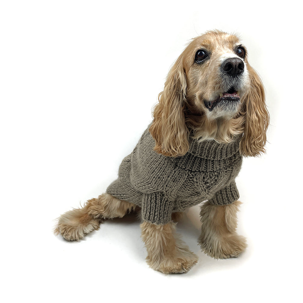 Fisherman Cable Knit Dog Sweater - Beige