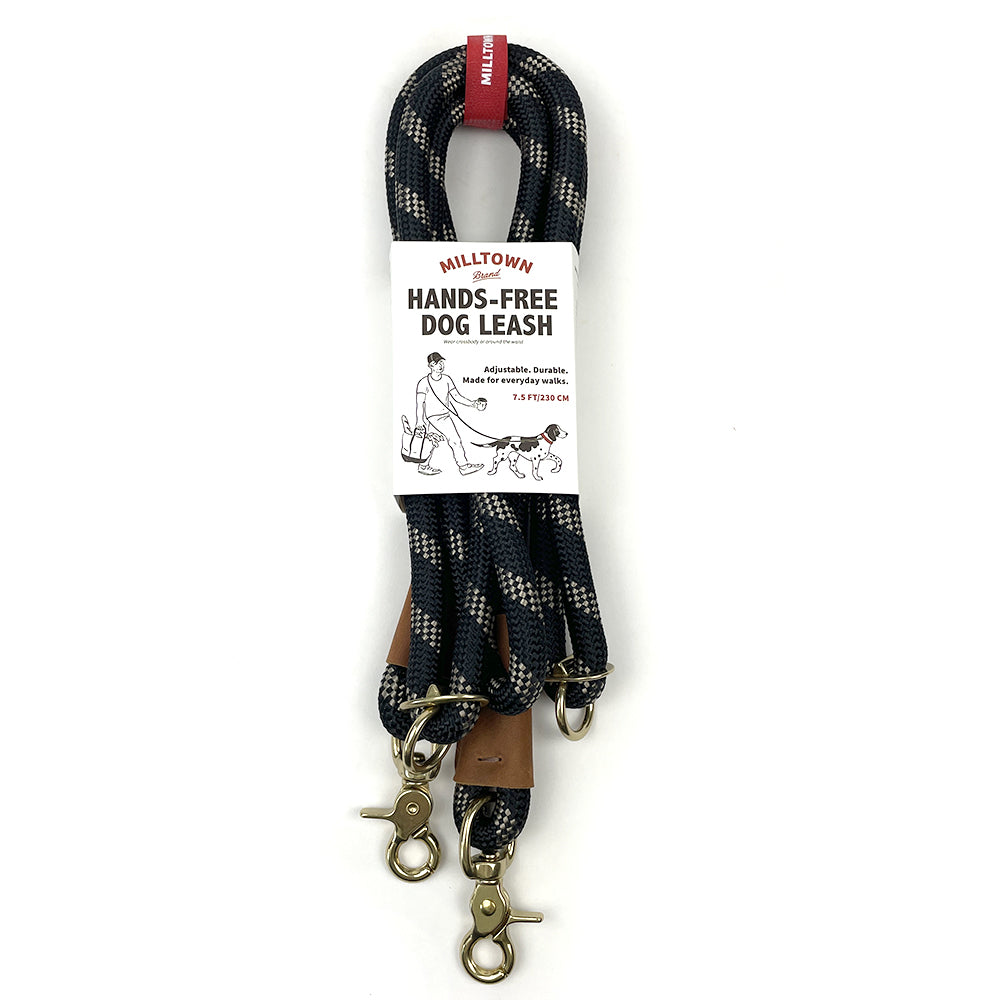 Hands-Free Dog Leash – 7.5 ft Braided Nylon Rope with Solid Brass Hardware - Black