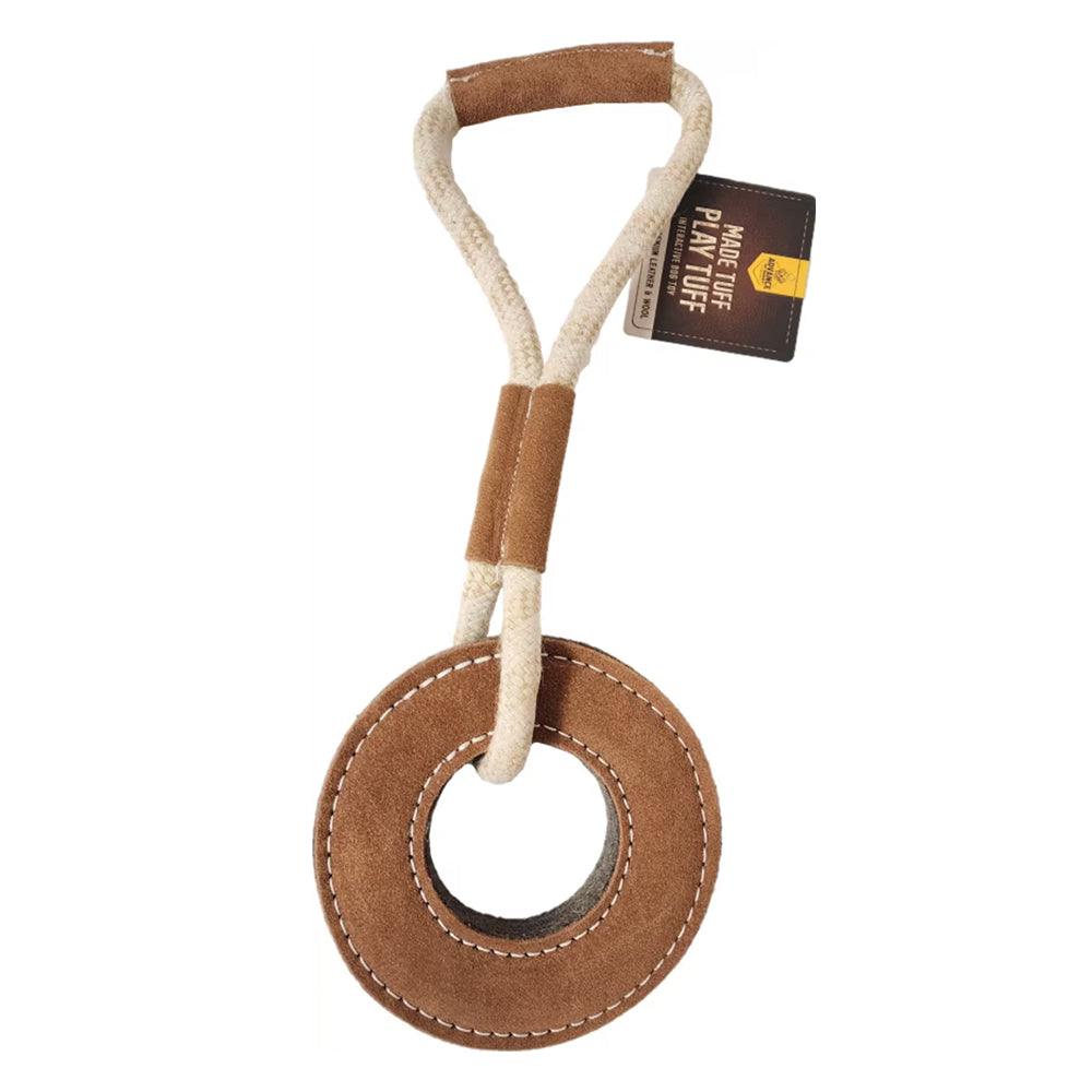 Advance Pet Products - Natural Leather & Wool Rope Ring Dog Toy for Tough Chewers