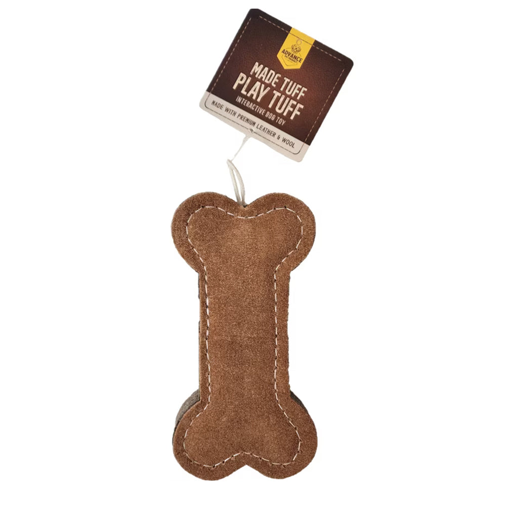 Advance Pet Products - Natural Leather & Wool Bone Dog Toy for Tough Chewers