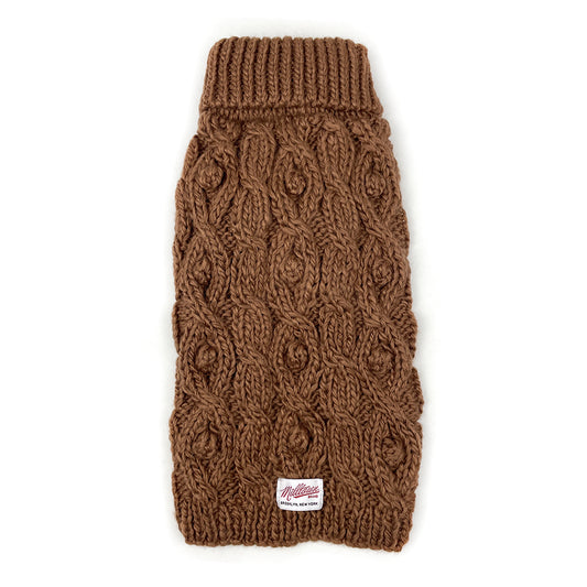 Cable Knit Dog Sweater with Pom Pom - Cinnamon