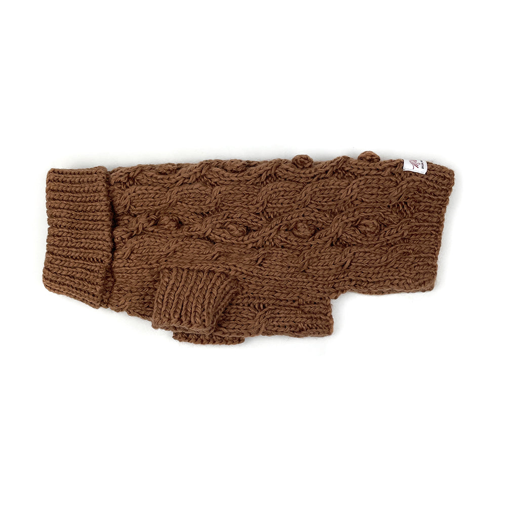 Cable Knit Dog Sweater with Pom Pom - Cinnamon