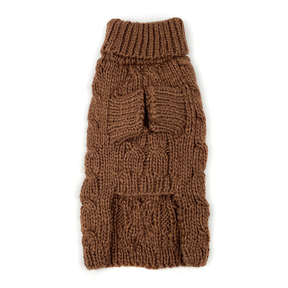 Cable Knit Dog Sweater with Pom Pom - Cinnamon