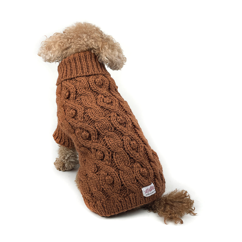 Cable Knit Dog Sweater with Pom Pom - Cinnamon