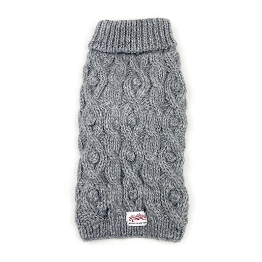 Cable Knit Dog Sweater with Pom Pom - Grey