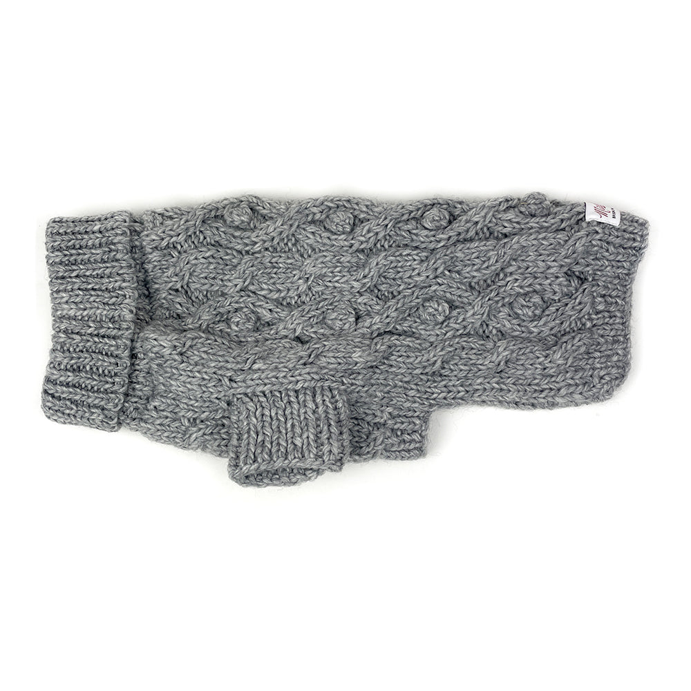 Cable Knit Dog Sweater with Pom Pom - Grey