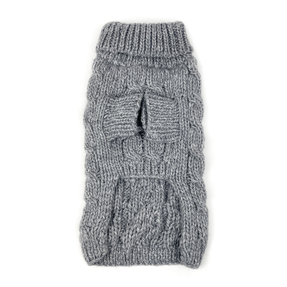 Cable Knit Dog Sweater with Pom Pom - Grey