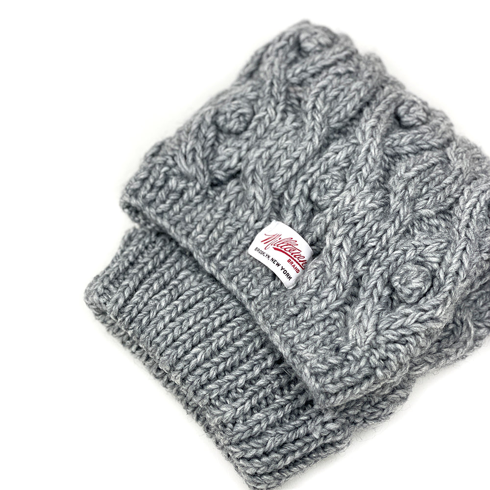Cable Knit Dog Sweater with Pom Pom - Grey