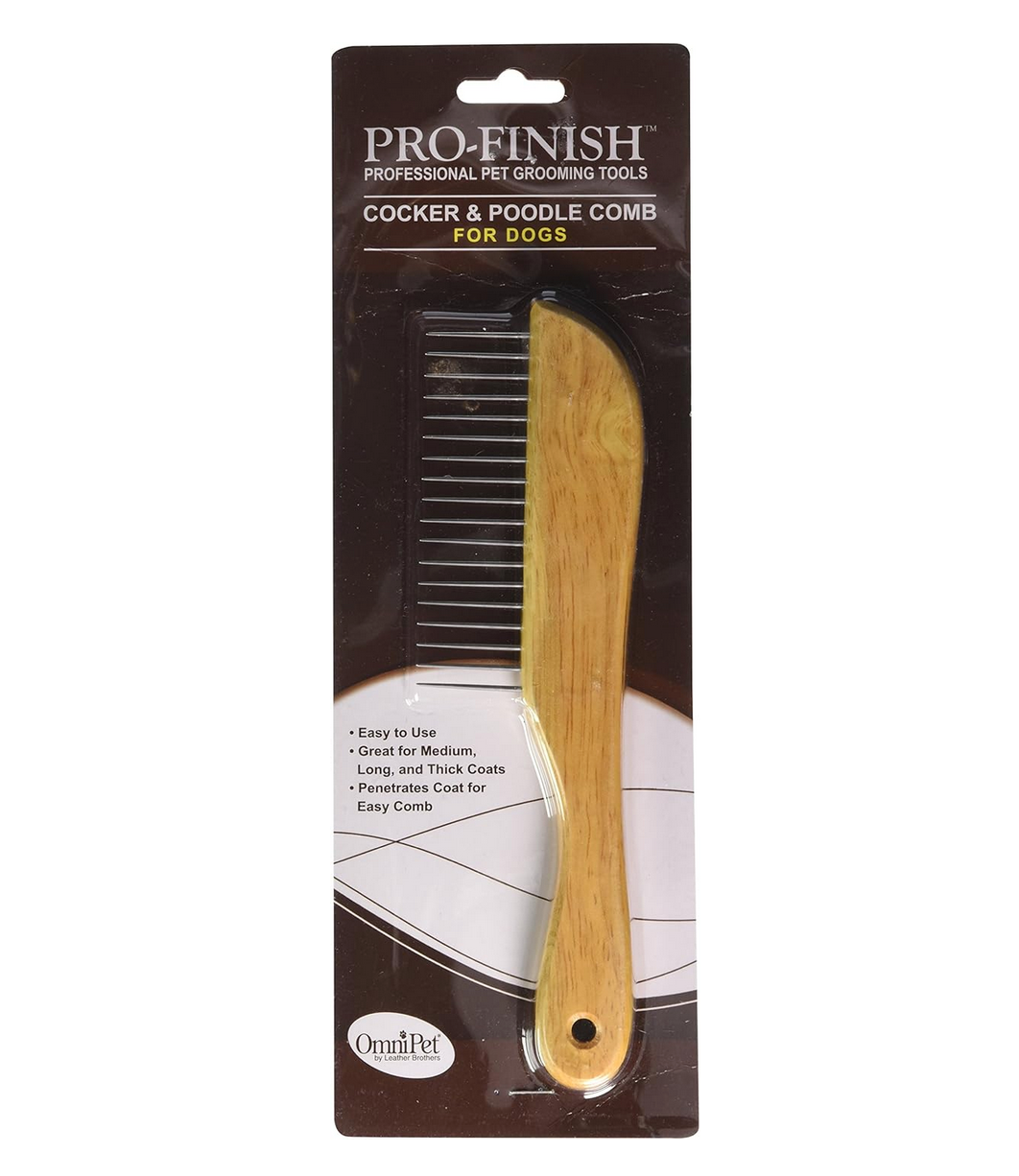OmniPet by Leather Brothers - Cocker/Poodle Wooden Handle Comb