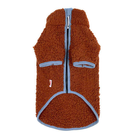 Sherpa Fleece Dog Jacket - Chestnut/Blue
