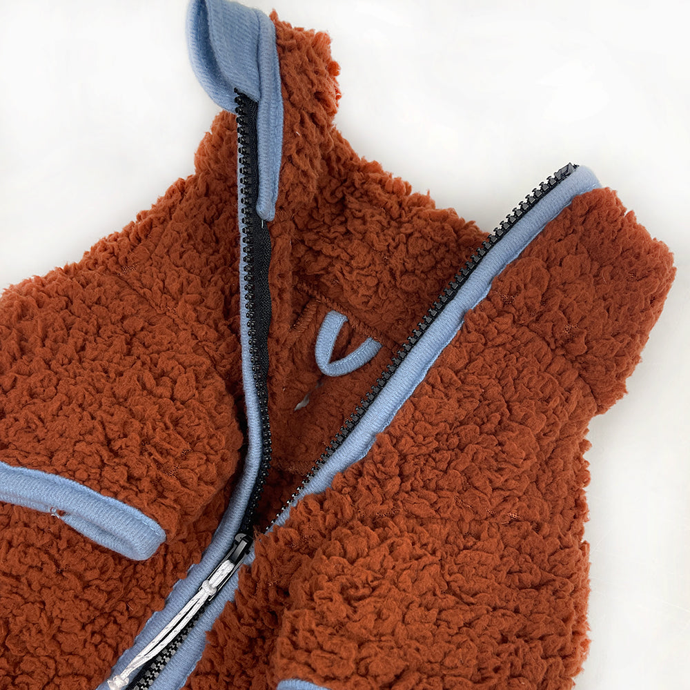 Sherpa Fleece Dog Coat - Chestnut/Blue