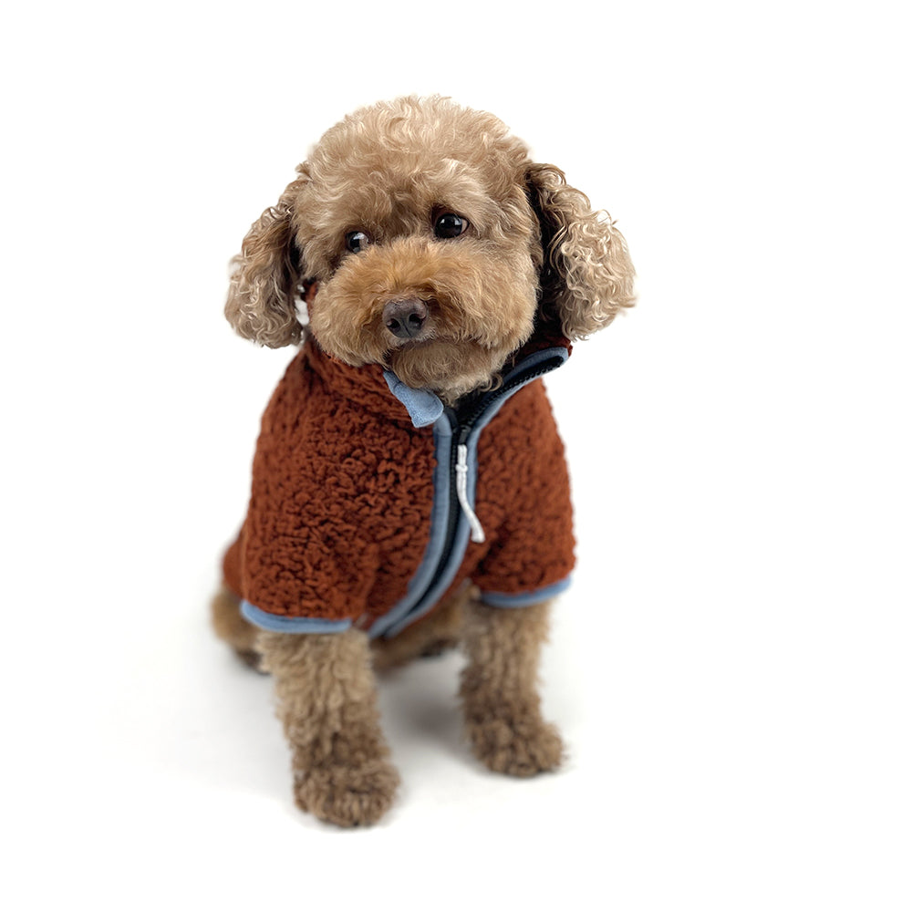 Sherpa Fleece Dog Coat - Chestnut/Blue