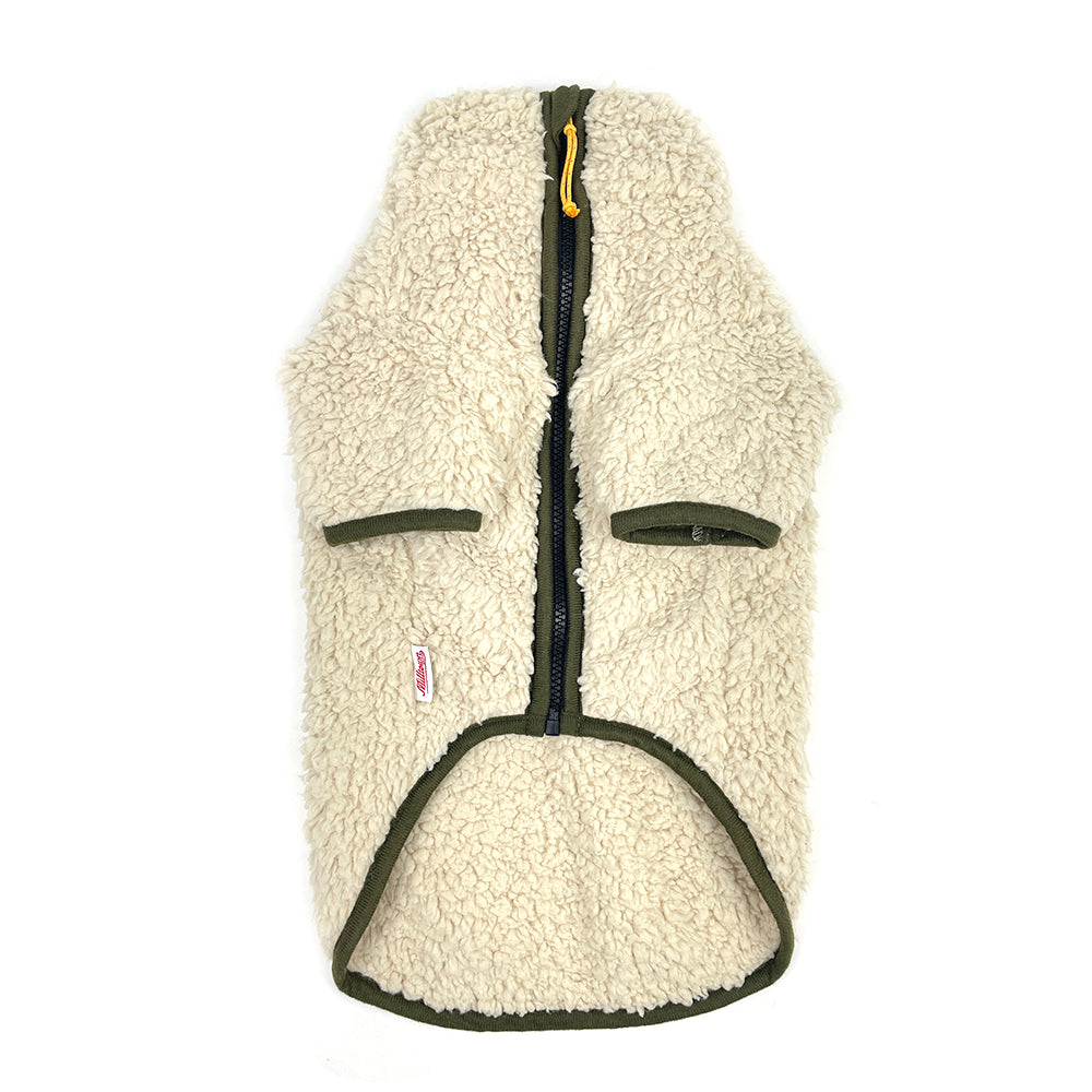 Sherpa Fleece Dog Jacket - Cream/Olive