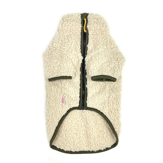 Sherpa Fleece Dog Jacket - Cream/Olive
