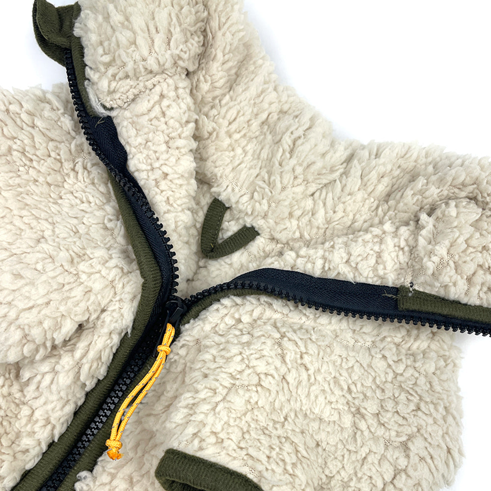 Sherpa Fleece Dog Jacket - Cream/Olive