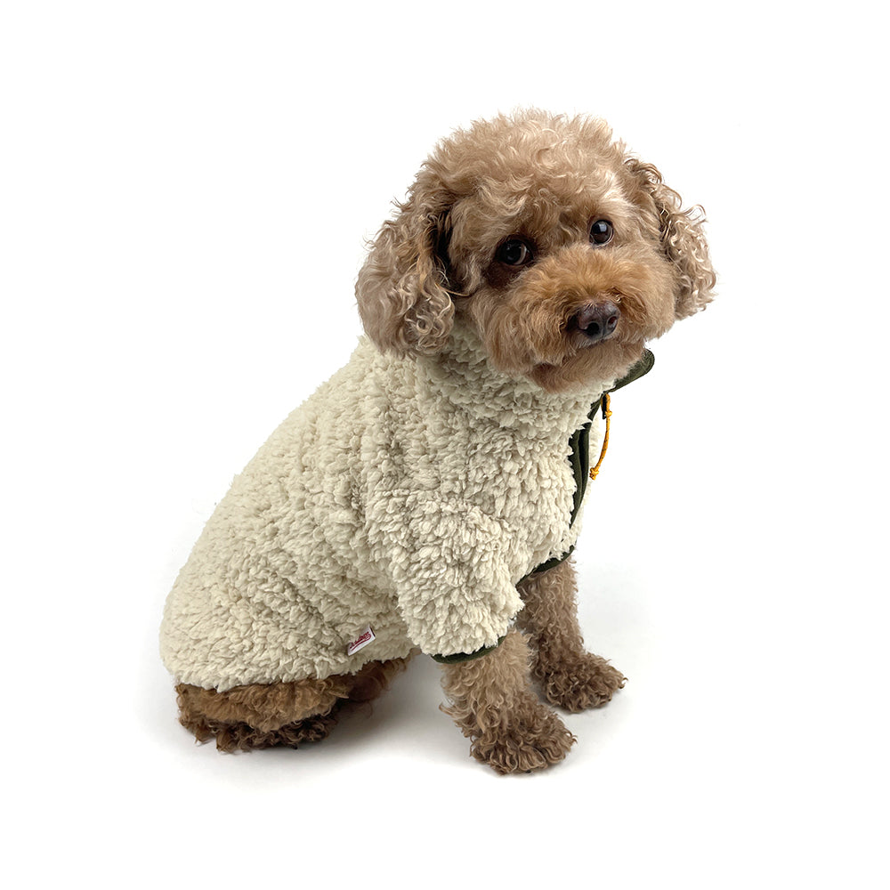 Sherpa Fleece Dog Jacket - Cream/Olive