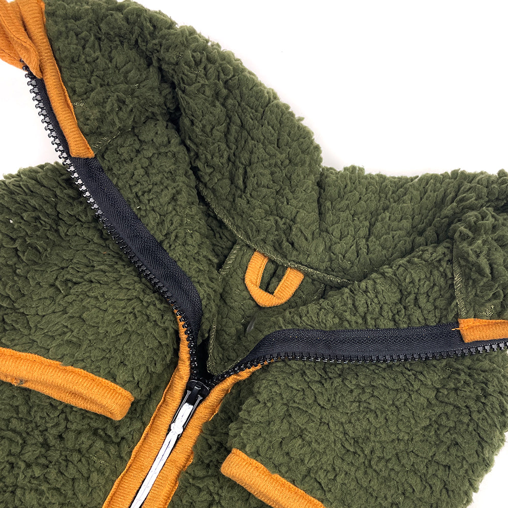 Sherpa Fleece Dog Coat - Pine/Yuzu