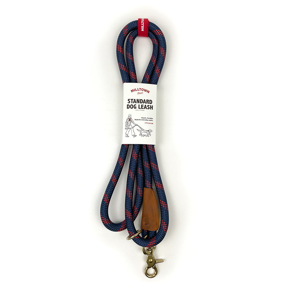 Standard Dog Leash – 5 ft Braided Nylon Rope with Solid Brass Hardware - Navy