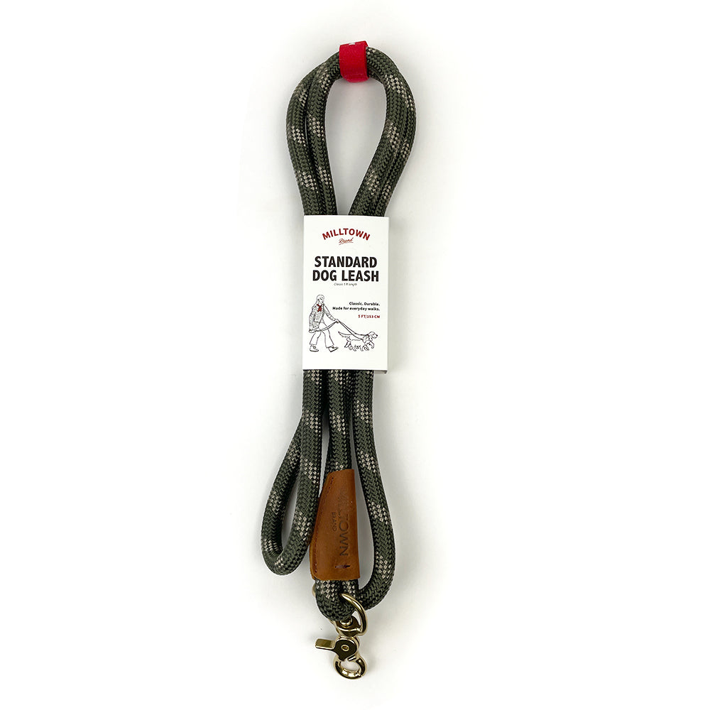 Standard Dog Leash – 5 ft Braided Nylon Rope with Solid Brass Hardware - Olive