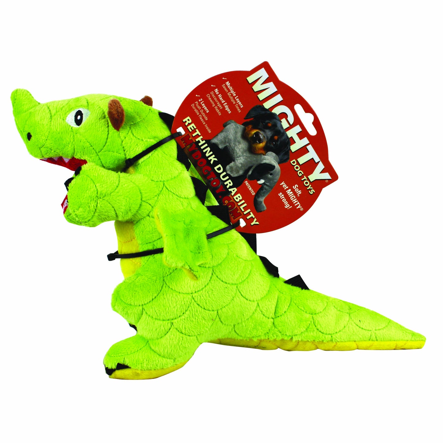 Mighty Dragon - Green, Plush, Squeaky Dog Toy