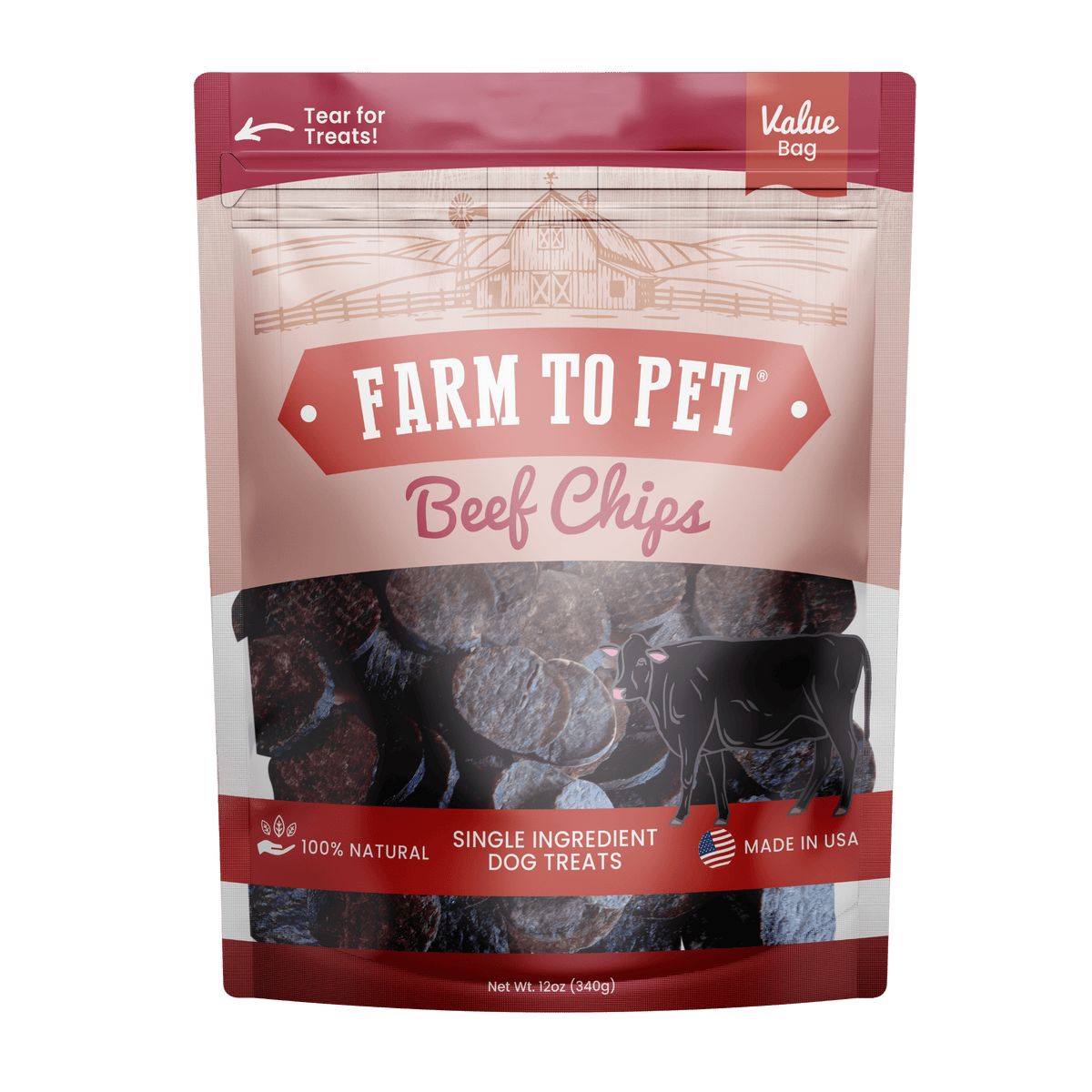 Farm To Pet - Beef Chips Dog Treats – Made in USA: Standard 4oz