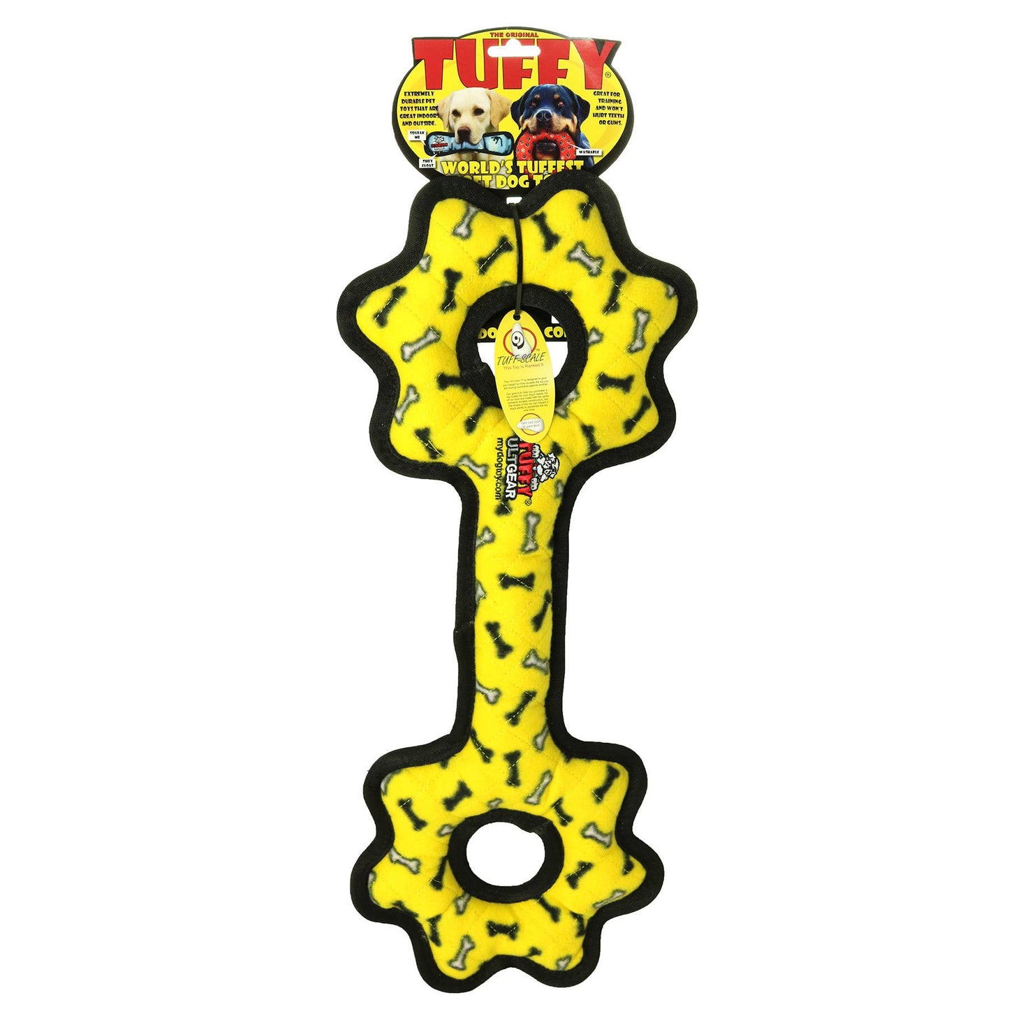 Tuffy Ultimate Tug-O-Gear - Yellow Bone, Squeaky Dog Toy
