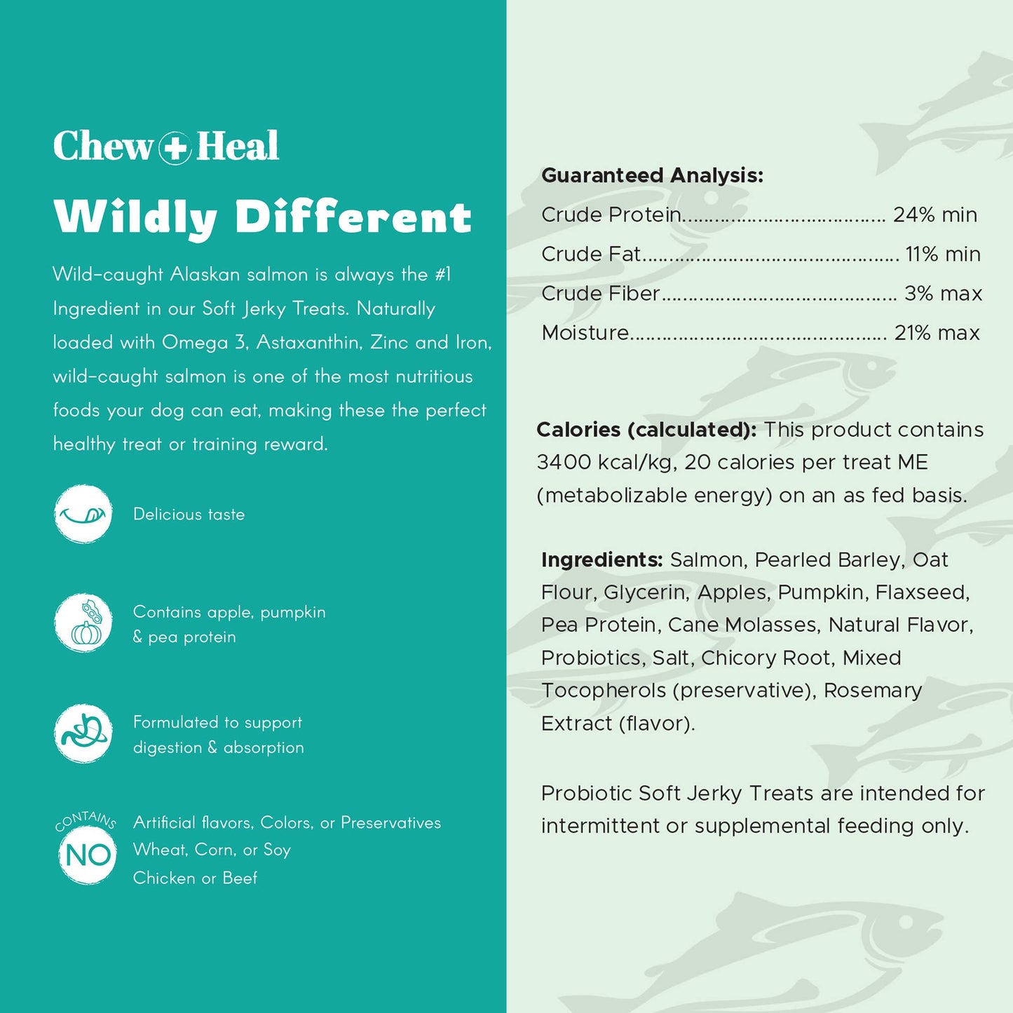 Chew + Heal : Wild Alaskan Probiotic Soft Jerky Treats for Dogs - 5oz.