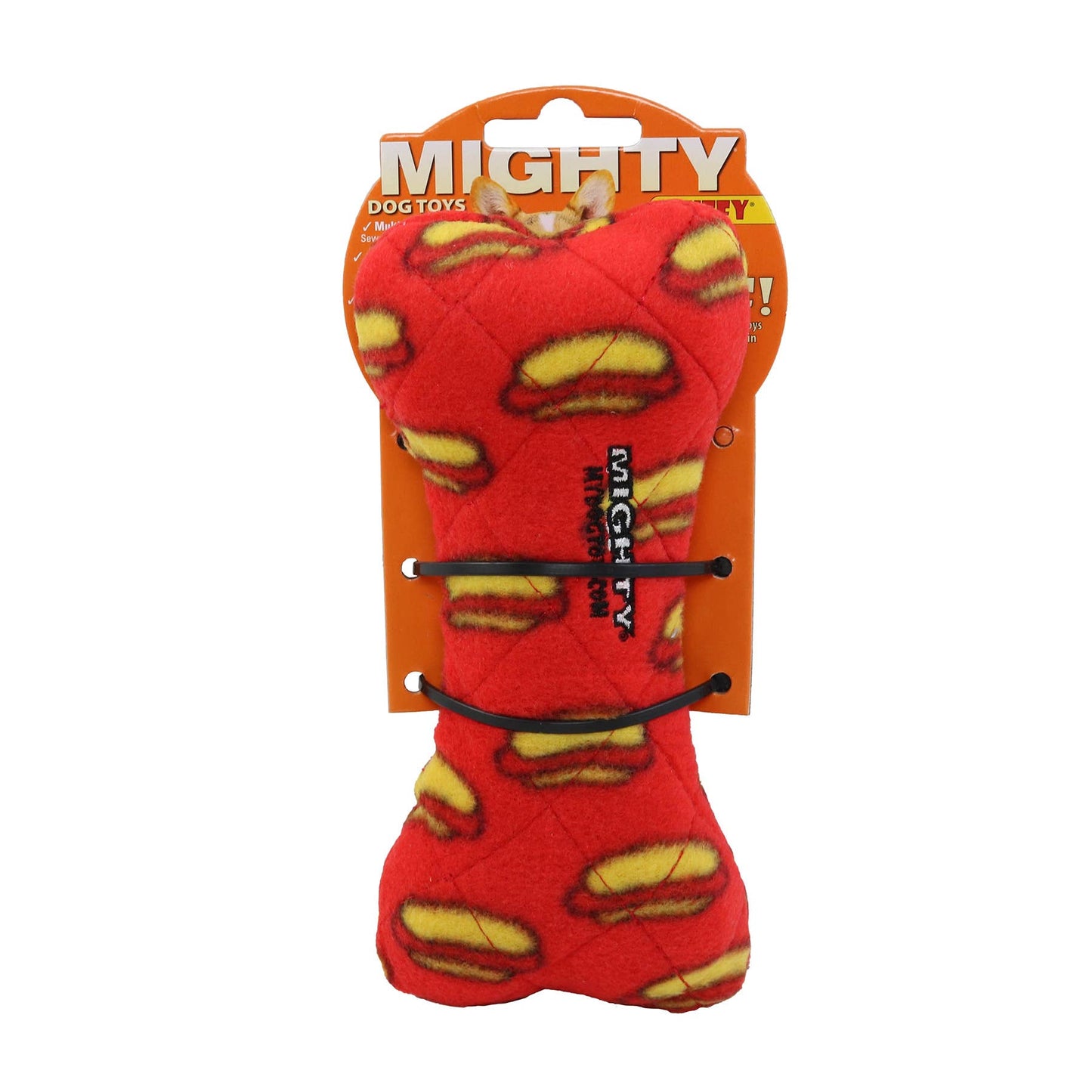 Mighty Bone- Medium Red Squeaky Dog Toy, No Stuffing