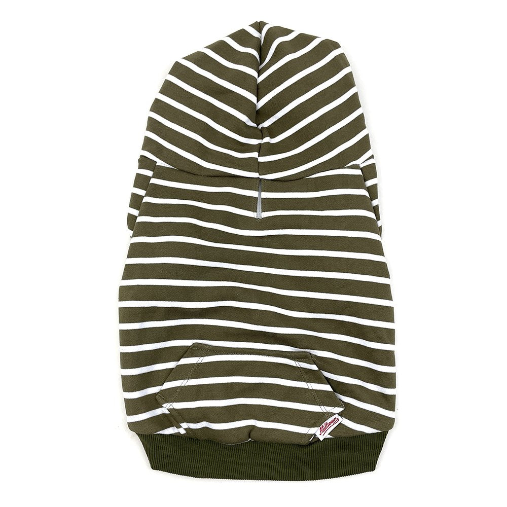 Zip Up Dog Hoodie  - Olive x White Stripe