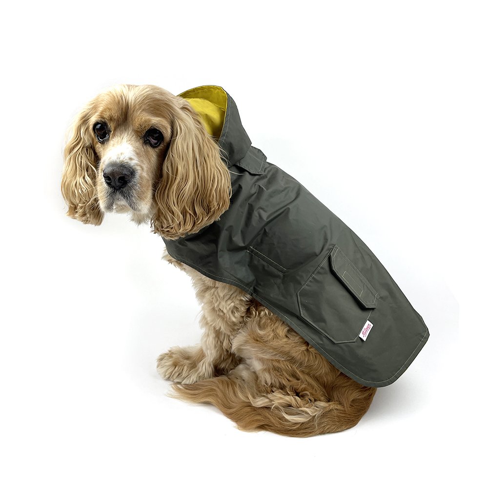 Dog Reversible Rain Coat - Olive-Mustard