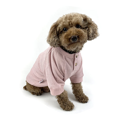 Dog Waffle Henley T-shirt  - Cuddle Pink