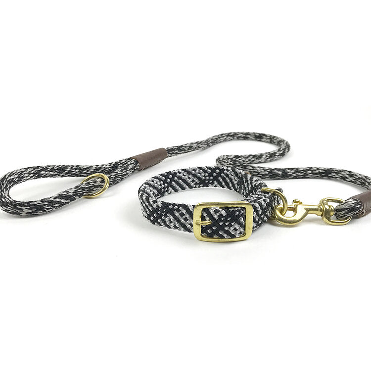 Mendota Double Braid Dog Collar - Salt & Pepper
