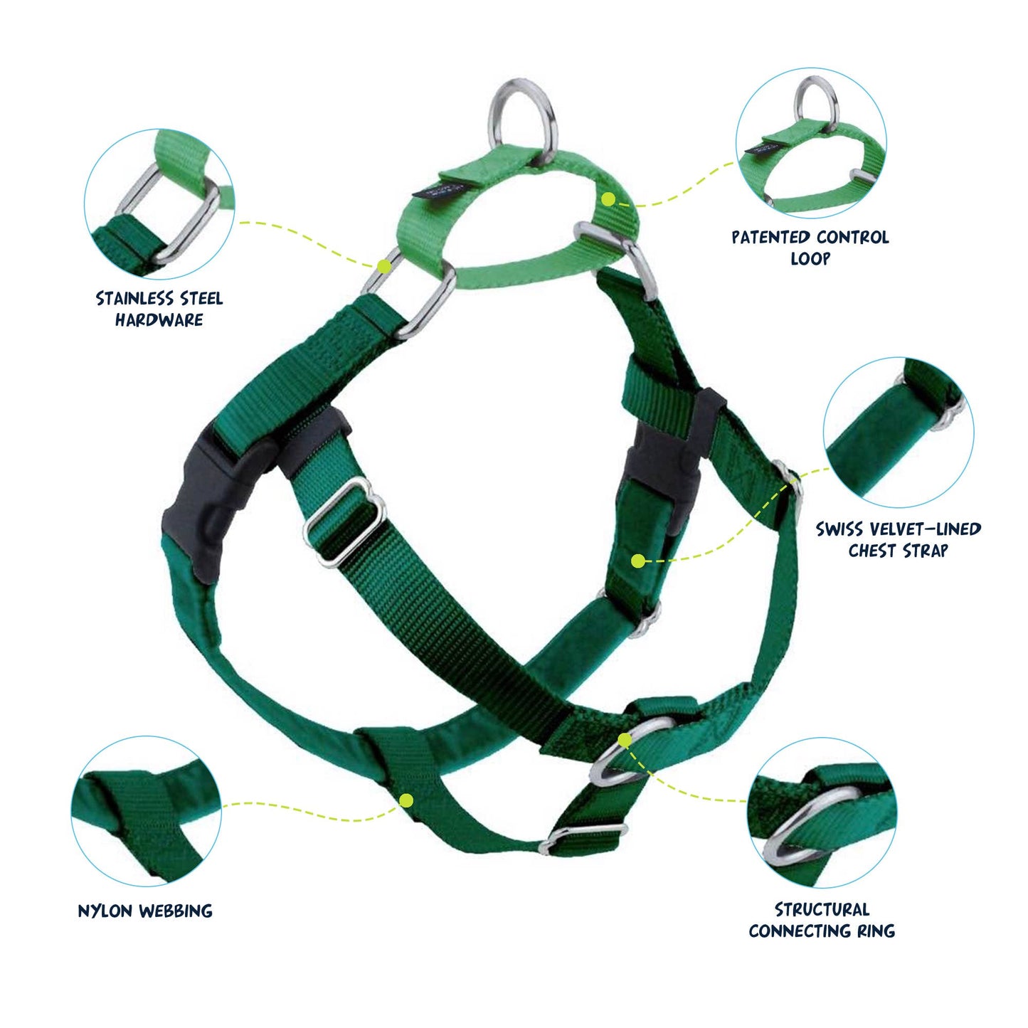 2 Hounds Design - Kelly Green Freedom No-Pull Dog Harness