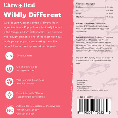 Chew + Heal : Puppy Wild Alaskan Salmon Limited Ingredient Dog Treats: 5oz