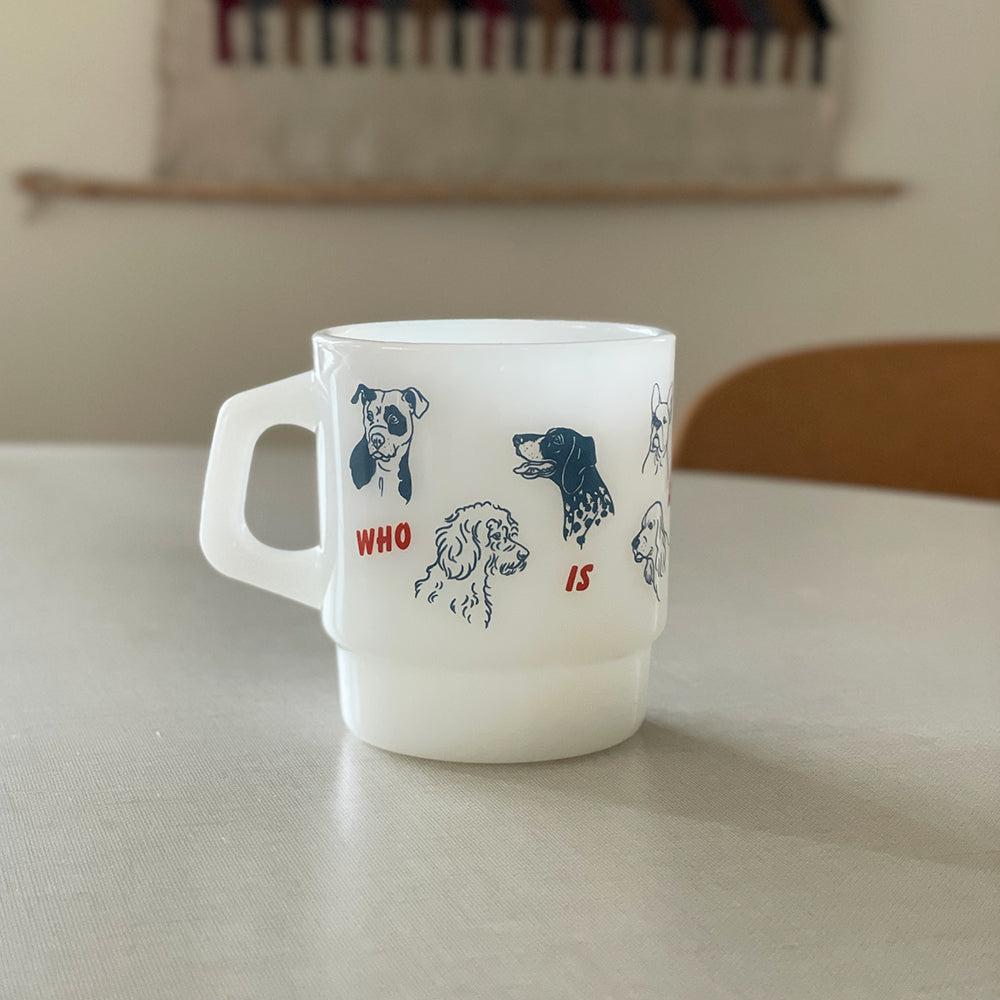 Who Is A Good Dog? Vintage Style Milk Glass Mug