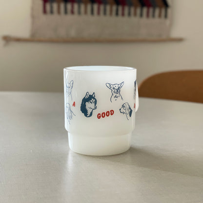 Who Is A Good Dog? Vintage Style Milk Glass Mug