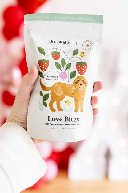 Botanical Bones - Love Bites - Organic Dog Treats, Strawberry & Peanut Butter