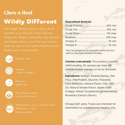 Chew + Heal : Wild Alaskan Omega Soft Jerky Treats for Dogs - 5oz. Bag