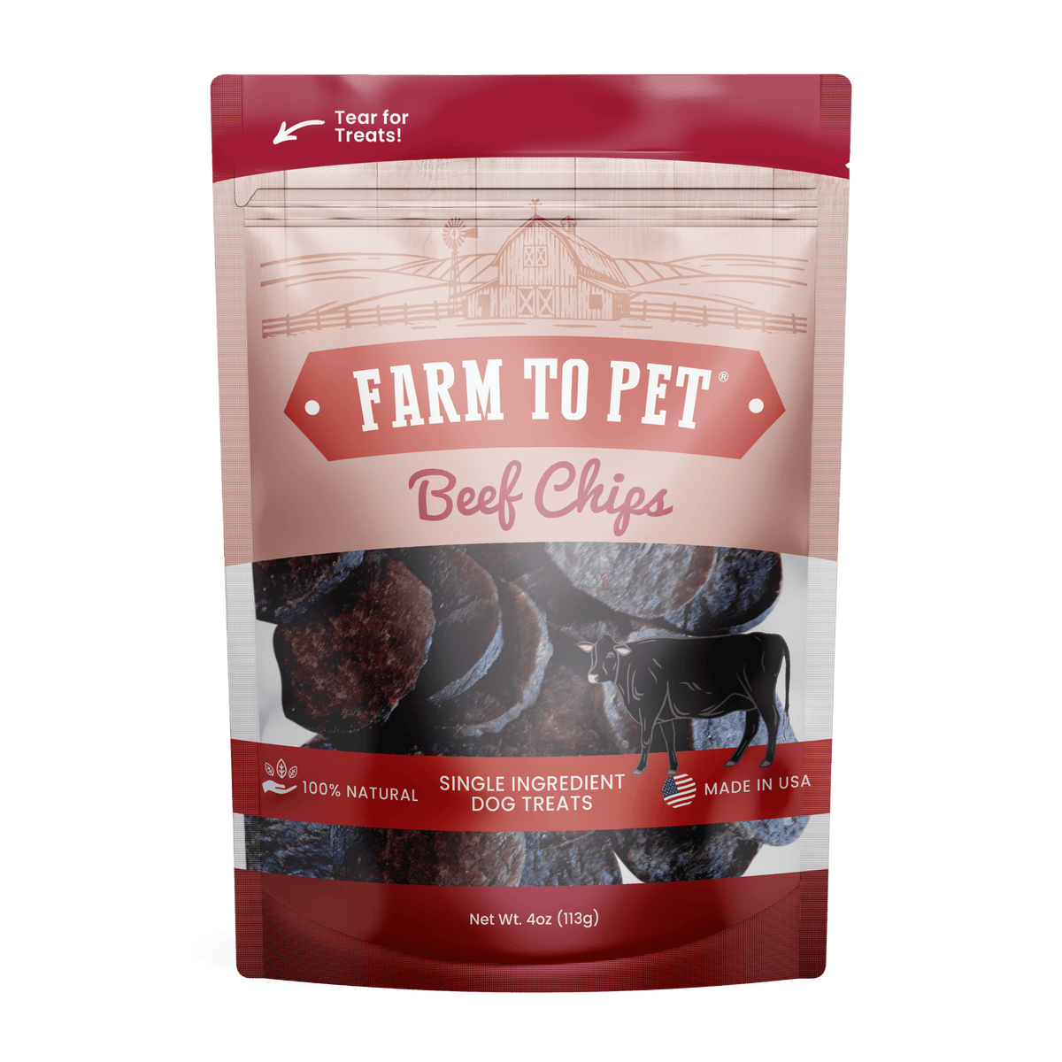 Farm To Pet - Beef Chips Dog Treats – Made in USA: Standard 4oz