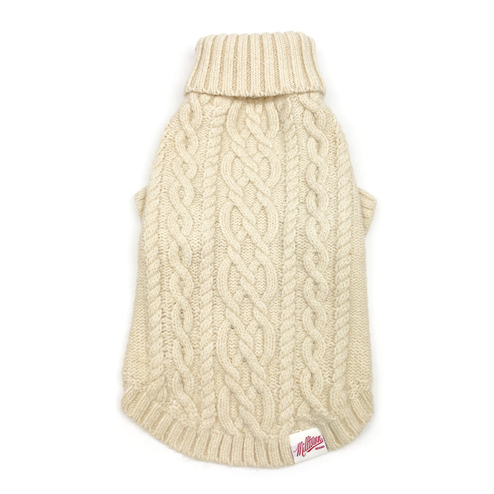 Essential Cable Knit Dog Sweater – Soft & Stretchy Acrylic - Cream