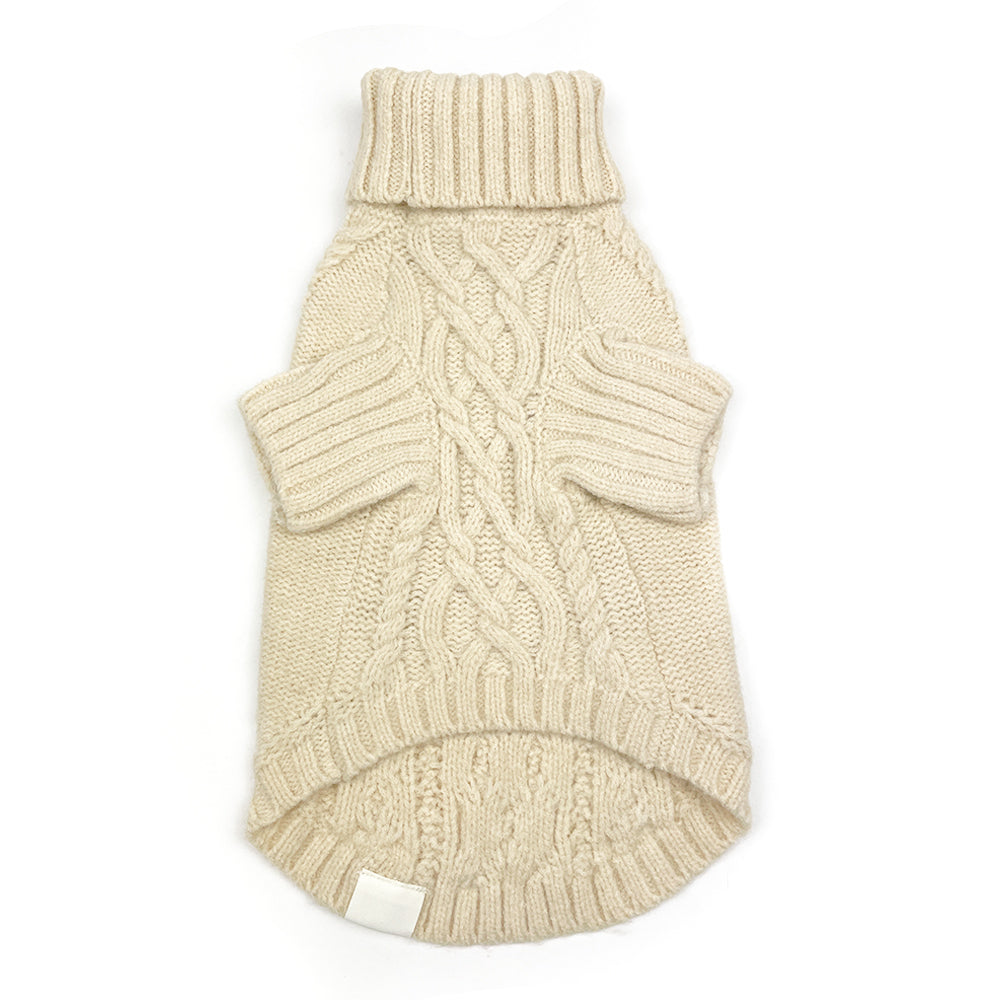 Essential Cable Knit Dog Sweater – Soft & Stretchy Acrylic - Cream