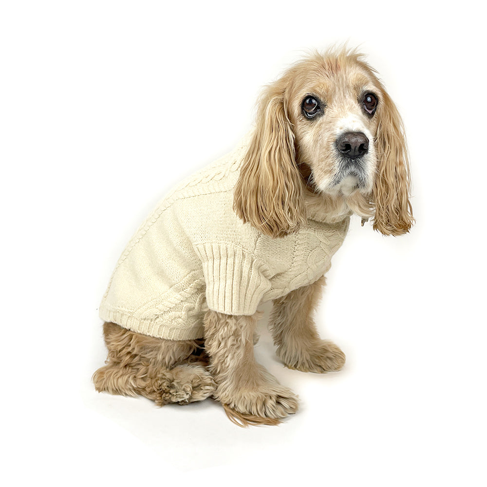 Essential Cable Knit Dog Sweater – Soft & Stretchy Acrylic - Cream