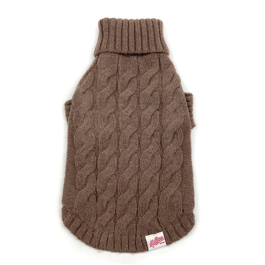 Essential Cable Knit Dog Sweater – Soft & Stretchy Acrylic - Mocha Brown