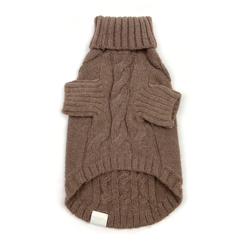 Essential Cable Knit Dog Sweater – Soft & Stretchy Acrylic - Mocha Brown
