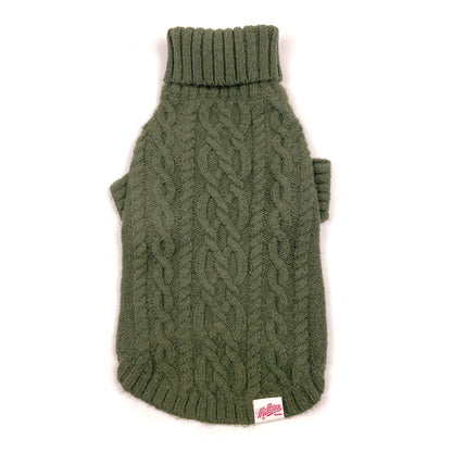 Essential Cable Knit Dog Sweater – Soft & Stretchy Acrylic - Olive Green