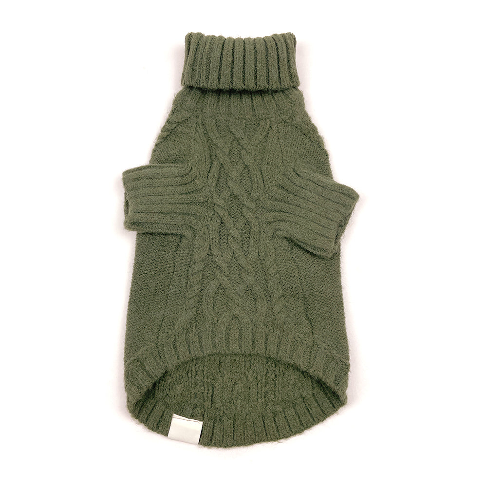 Essential Cable Knit Dog Sweater – Soft & Stretchy Acrylic - Olive Green
