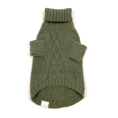Essential Cable Knit Dog Sweater – Soft & Stretchy Acrylic - Olive Green